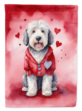Old English Sheepdog My Valentine House Flag