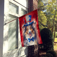 Collie Patriotic American House Flag