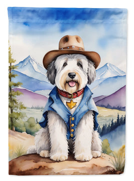 Old English Sheepdog Cowboy Welcome House Flag