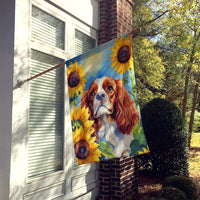 Cavalier Spaniel in Sunflowers House Flag