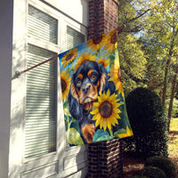 Cavalier Spaniel in Sunflowers House Flag