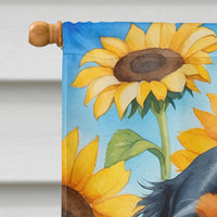 Cavalier Spaniel in Sunflowers House Flag