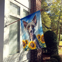 Chinese Crested in Sunflowers House Flag
