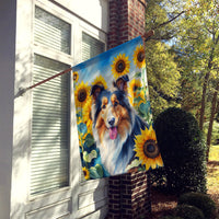 Collie in Sunflowers House Flag