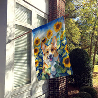 Corgi in Sunflowers House Flag