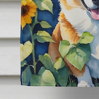 Corgi in Sunflowers House Flag