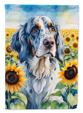 English Setter in Sunflowers House Flag