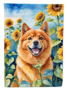 Finnish Spitz in Sunflowers House Flag