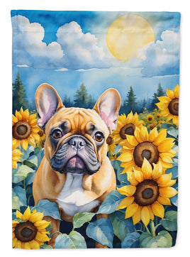 French Bulldog in Sunflowers House Flag