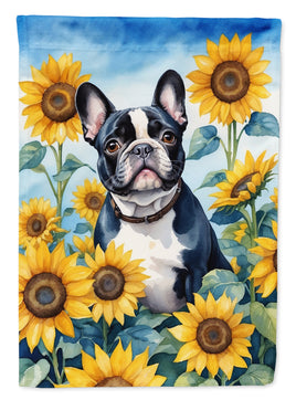 French Bulldog in Sunflowers House Flag