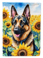 German Shepherd in Sunflowers House Flag
