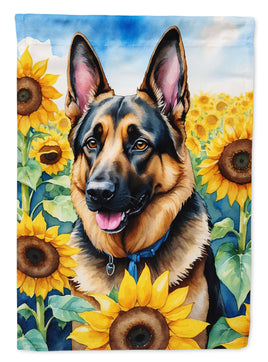 German Shepherd in Sunflowers House Flag