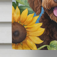 Labradoodle in Sunflowers House Flag