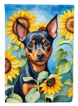 Miniature Pinscher in Sunflowers House Flag