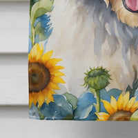 Old English Sheepdog in Sunflowers House Flag