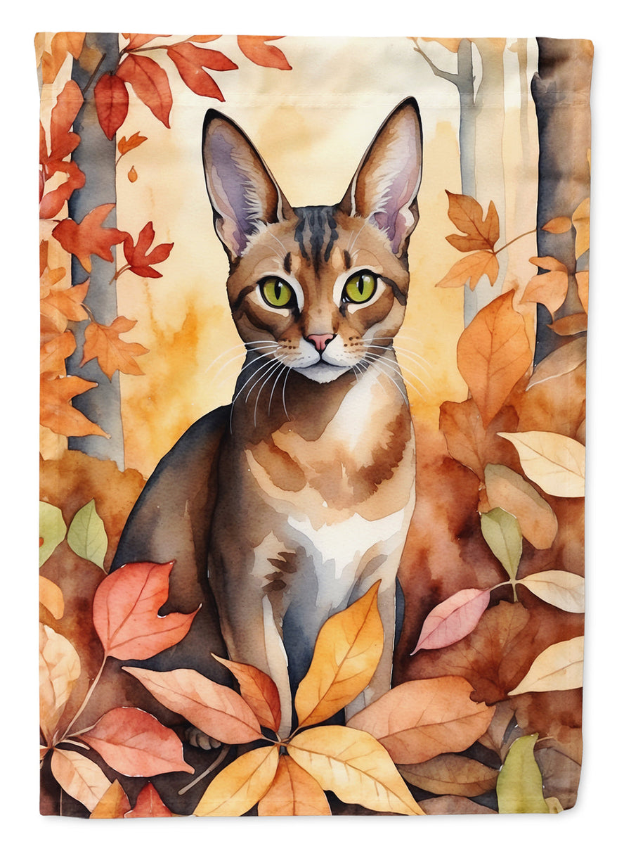 Abyssinian Cat in Fall Leaves House Flag DAC7101CHF| If It's Flags