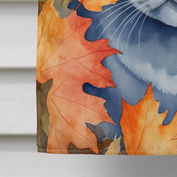 British Shorthair Cat in Fall Leaves House Flag