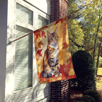 California Spangled Cat in Fall Leaves House Flag