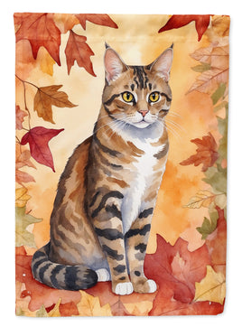 California Spangled Cat in Fall Leaves House Flag