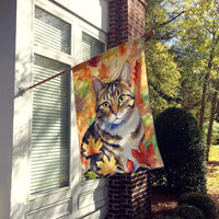 California Spangled Cat in Fall Leaves House Flag