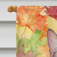 California Spangled Cat in Fall Leaves House Flag