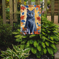 Chartreux Cat in Fall Leaves Garden Flag