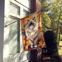 Colorpoint Longhair Cat in Fall Leaves House Flag