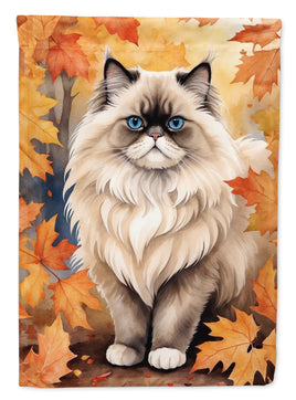 Colorpoint Longhair Cat in Fall Leaves House Flag