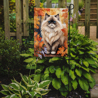 Colorpoint Longhair Cat in Fall Leaves Garden Flag