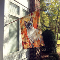 Colorpoint Shorthair Cat in Fall Leaves House Flag