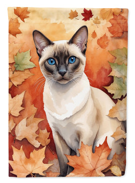Colorpoint Shorthair Cat in Fall Leaves House Flag