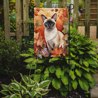 Colorpoint Shorthair Cat in Fall Leaves Garden Flag