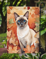 Colorpoint Shorthair Cat in Fall Leaves Garden Flag
