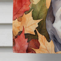 Cornish Rex Cat in Fall Leaves House Flag