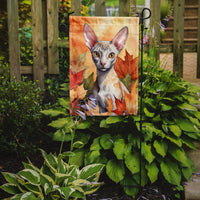 Cornish Rex Cat in Fall Leaves Garden Flag