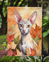 Cornish Rex Cat in Fall Leaves Garden Flag