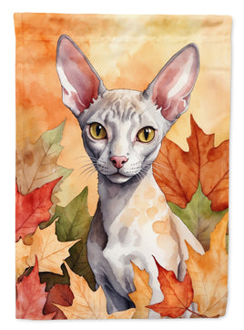 Cornish Rex Cat in Fall Leaves Garden Flag