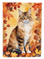 Cymric Cat in Fall Leaves House Flag