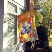 Donskoy Don Sphynx Cat in Fall Leaves House Flag