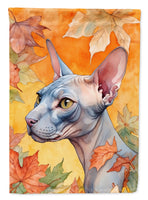 Donskoy Don Sphynx Cat in Fall Leaves House Flag