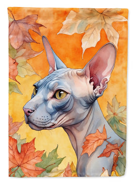 Donskoy Don Sphynx Cat in Fall Leaves House Flag