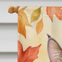 Dwelf Cat in Fall Leaves House Flag