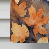 Dwelf Cat in Fall Leaves House Flag