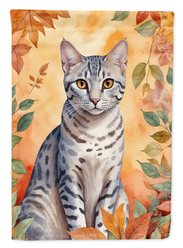 Egyptian Mau Cat in Fall Leaves House Flag