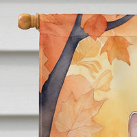 European Shorthair Cat in Fall Leaves House Flag