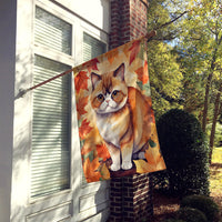 Exotic Shorthair Cat in Fall Leaves House Flag