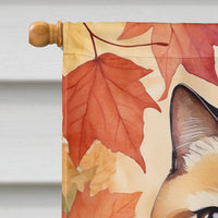 Exotic Shorthair Cat in Fall Leaves House Flag