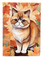 Exotic Shorthair Cat in Fall Leaves House Flag