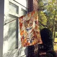 German Rex Cat in Fall Leaves House Flag