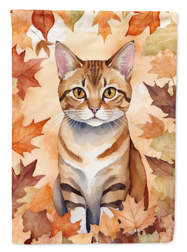 German Rex Cat in Fall Leaves House Flag